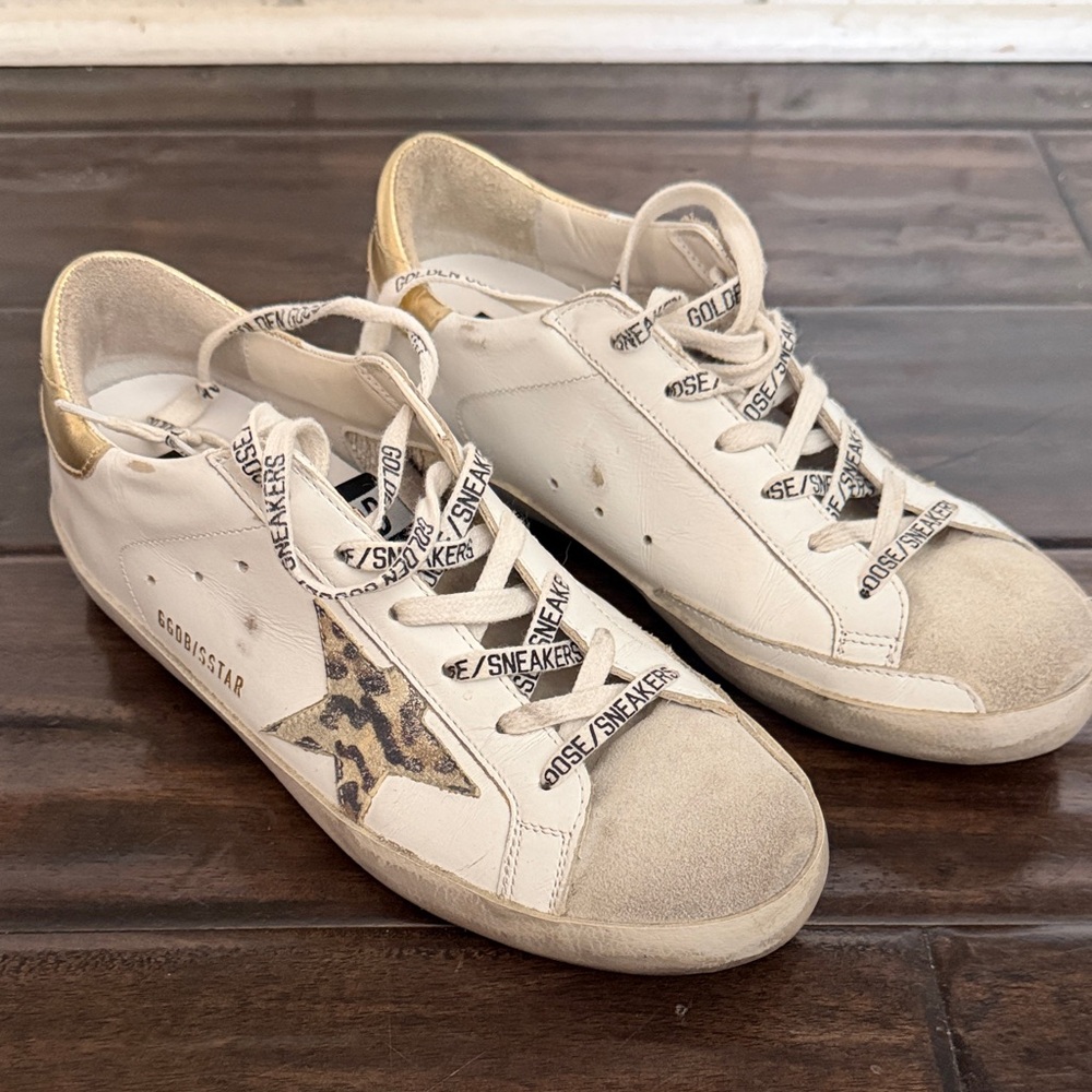 Golden Goose Cream and Gold Star Sneakers